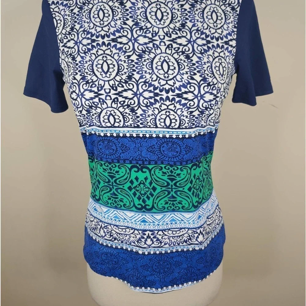 Lands' End Rash Guard Top UPF Floral Crewneck Short‎ Sleeve